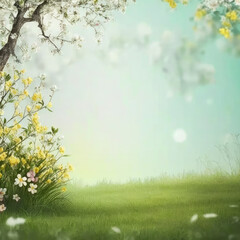 Obraz na płótnie Canvas Spring nature bright background texture with empty copy space for text - Spring Backgrounds Series - Summer Background Concept Wallpaper created with Generative AI technology