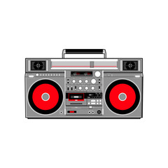 Fototapeta na wymiar Vector image of a classic Boombox or Ghetto Blaster. Inspired by the JVC RC-M90 model in black and red