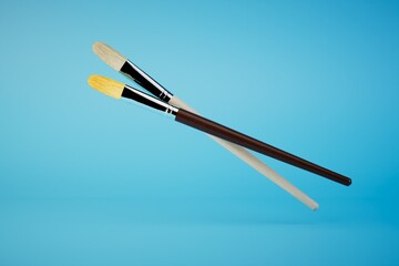 brushes for drawing on a blue background. 3D render
