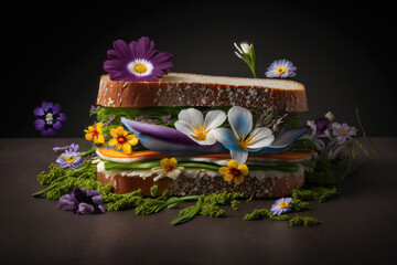 Obraz na płótnie Canvas Spring flower sandwich. AI generation