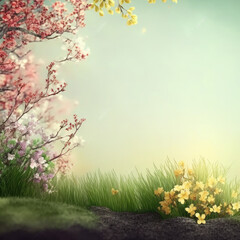 Plakat Spring nature bright background texture with empty copy space for text - Spring Backgrounds Series - Summer Background Concept Wallpaper created with Generative AI technology