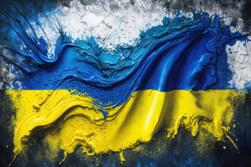 Ukrainian flag in acryl fluid art style. AI generation