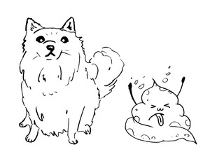 Dog and poop.Sketch hand draw on a white background.Vector illustration