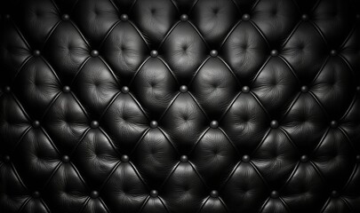  a black leather upholstered wall with a diamond pattern and rivets on the back of the leather upholstered wall is a black background.  generative ai