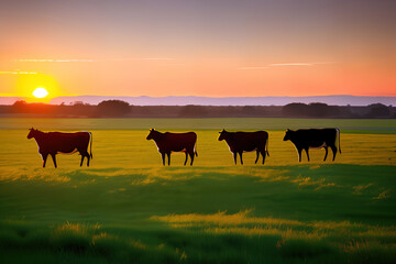 Silhouette of a Cow at Sunset, created by AI