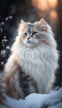 Photo of a cat during winter created with Generative AI