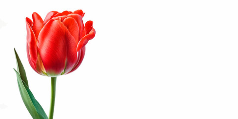 Red tulip isolated on white background with copy space for your text. Copy space. Right orientation. 3d vector illustration.