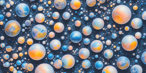 Abstract blue and yellow bubbles on a dark-blue background, Generative AI - obrazy, fototapety, plakaty