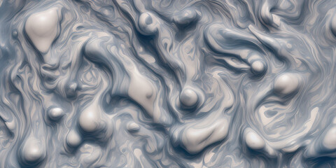 Abstract background with mercury-like bubbling liquid paints mixing, ai generative