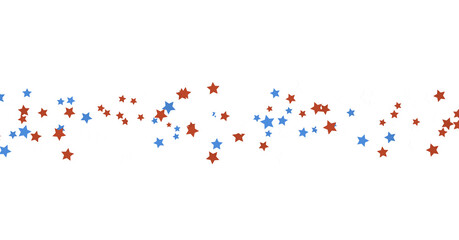 Stars - USA banner mockup with confetti stars in American national colors. USA Presidents Day, American Labor day, Memorial Day, US election concept.