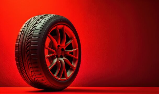  a red tire on a red background with room for text or image or image of a tire on a red background with room for text or image.  generative ai