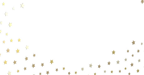 Banner with golden decoration. Festive border with falling glitter dust and stars.