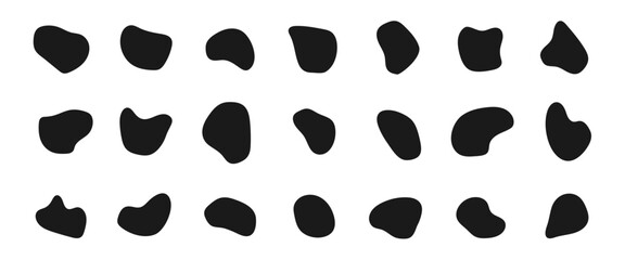 Set of irregular round blot form graphic element. Organic abstract fluid shapes isolated on white background.	