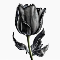 Black tulip isolated on white background. Closeup. 3d illustration