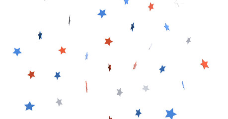 festive pattern with flying, falling red, blue, white stars in colors of the United States' flag