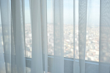 white clean fabric curtain at morning 