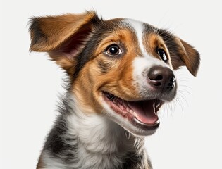 Portrait of happy and smiling cute Jack Russell Terrier puppy dog isolated on white background. Generative AI.