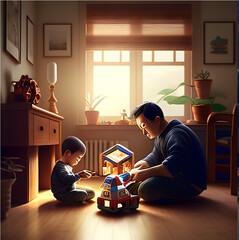 father and son playing together