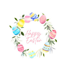 Happy easter text, easter eggs and flowers, png, transparent background