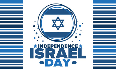 Israel Independence Day. National holiday, celebrated annual. Israel flag. Star of David, jewish symbol. Patriotic sign and elements. Poster, card, banner and background. Vector illustration