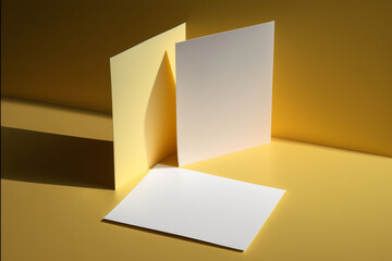 Blank white paper on a bright background. Sunlight and shadows. Generative ai