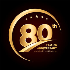 80 year anniversary celebration. Anniversary logo design with golden ring and text concept. Logo Vector Template Illustration