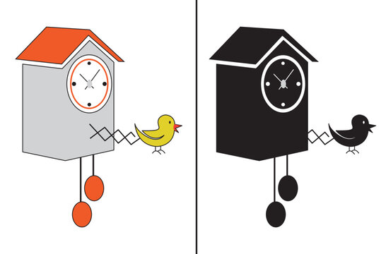 Colorful and Black cuckoo clock vector icon isolated