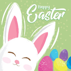 Happy easter poster with rabbit and eggs Vector