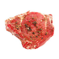 Fresh piece of red raw meat on a white background.