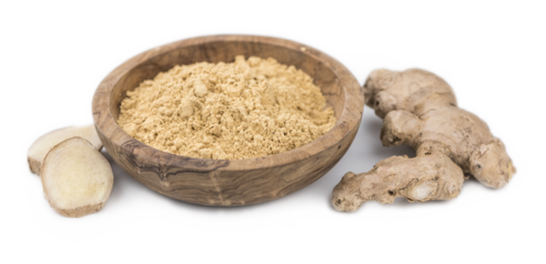 Ginger powder on transparent background. Close-up shot; selective focus.