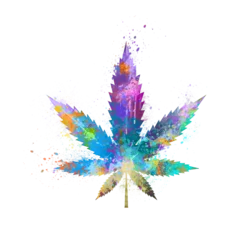 Fotobehang Watercolor Abstract weed leaf, Colorful cannabis Illustration, marijuana leaf Drawing, pot, ganja, Cannabis, colorful weed, marijuana © Shakib726