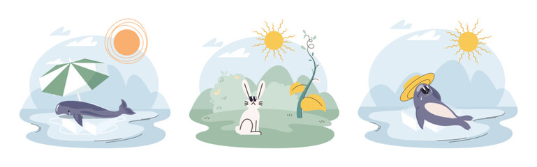 Climate change concept. Global warming metaphor. Nature environment danger, energy business industr, climate change saving planet, air pollution. Temperature rising animal extinction. Environment Day