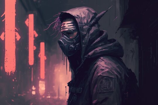 mysterious cybernetic ninja digital art poster AI generation.