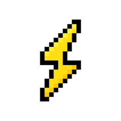 Pixel lightning bolt. 8 bit pixel art thunderbolt, lightning strike. Vector illustration