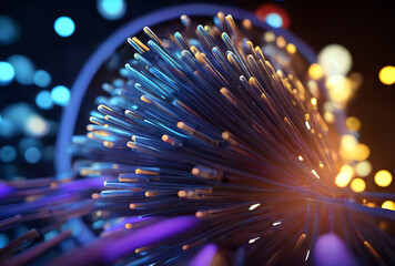 fiber optic cables in purple and orange with bokeh, generative ai