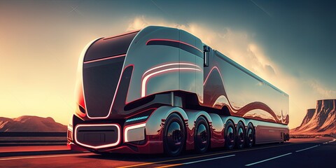 Fototapeta na wymiar beautiful futuristic highway truck in the background, generative ai