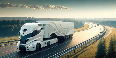 beautiful futuristic highway truck in the background, generative ai