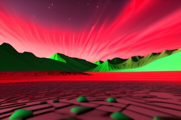 3d image of andromeda sky red green landscape - generative ai