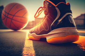 Basketball Player Shoes Playing Basketball At Dawn Running Generative AI
