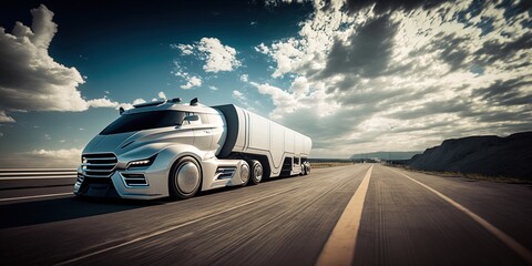 beautiful futuristic highway truck in the background, generative ai