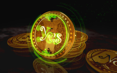 Yes or No random choice golden coin 3d illustration