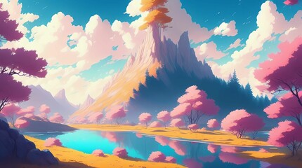 Beautiful Landscape wallpaper 4K, Lake, mountains and trees, Generative AI, Digital Art