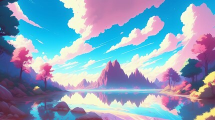 Beautiful Landscape wallpaper 4K, Lake, mountains and trees, Generative AI, Digital Art