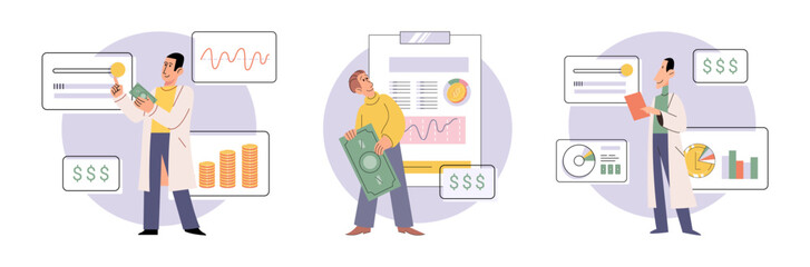 Budget plan concept. Evaluates income and expenses, analyzes investments and savings. Financial literacy and economics, accounting. Planning and distribution of money. Income and expenses report