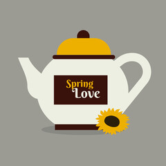 Teapot with Tea,Sunflower and Text Spring Love 
