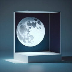 clear night sky with a full moon podium, empty showcase for packaging product presentation. AI generation.