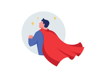 Man in red superhero cape minimal vector illustration. The concept of success, leadership and victory in business.