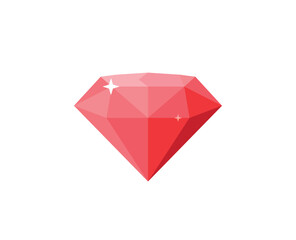 Red diamond flat illustration for game designs isolated on white background.
