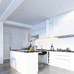 Fototapeta na wymiar 3d render modern home kitchen