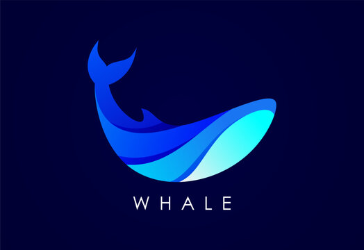 Modern Whale gradient logo. Fish logo design template. Seafood restaurant shop Logotype concept icon.
